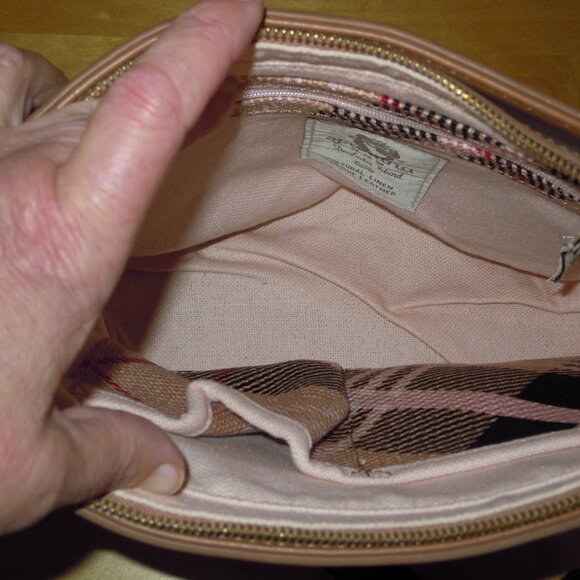 Spartina Pink & Black Plaid check Shoulder Hand Bag Purse Leather Linen NWT USA - Picture 3 of 12